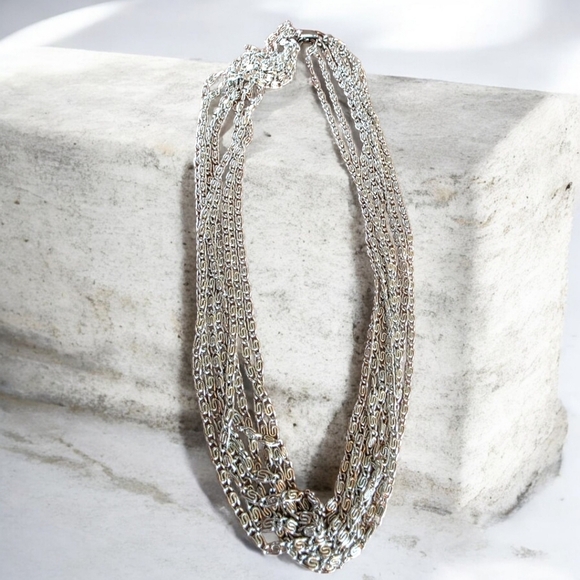 Vintage Stamped SARAH COVENTRY Multi-Strand Silver-Tone Chain Necklace - Picture 4 of 9